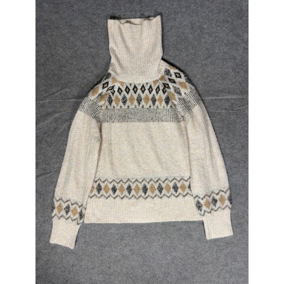 Artelier Nicole Miller Sweaters - Artelier Nicole Miller Womens Cream Fair Isle Diamond Turtleneck Sweater Size‎ M